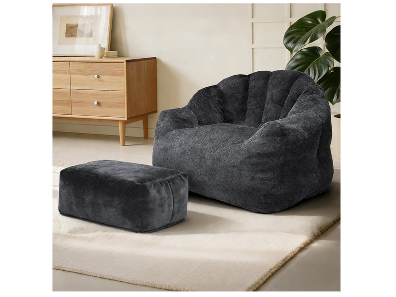  Fauteuil 1 place noir avec ottomane assortie en tissu  - Conforama D