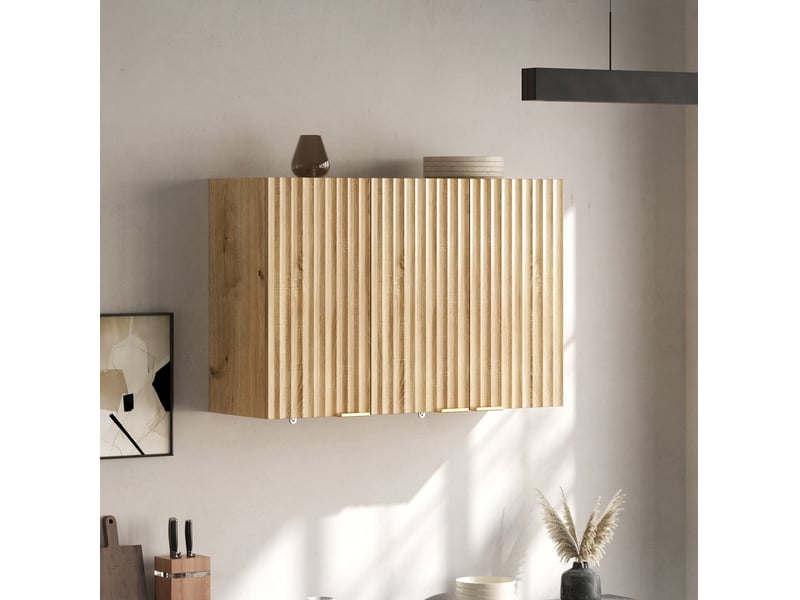  Meuble mural 90x29x60 cm à 3 portes, finition bois naturel  - Conforama E