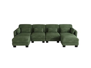 Canapé d'angle forme en u assise large et profonde design ergonomique 2 poufs montage facile coloris vert