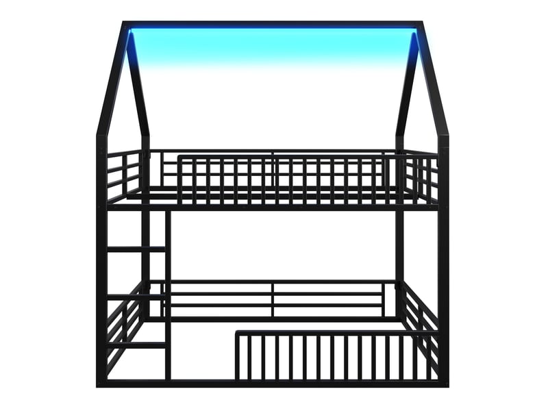  Lit enfant 140x200 garde-corps clôture led 7 couleurs métal robuste montage facile noir 1 sommier sans matelas  - Conforama A