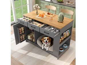 Îlot de cuisine 120x60x90 cm gris naturel avec 3 tiroirs et espace pour animal
