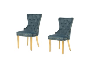 Lot de 2 chaises chesterfield regina bleu pétrole en velours capitonné – tête de lion dorée, clous décoratifs et pieds acier