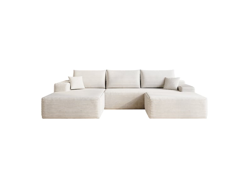  Canapé d'angle modulaire 270cm - canapé en l avec méridienne gauche, velours côtelé, sans montage - blanc  - Conforama A