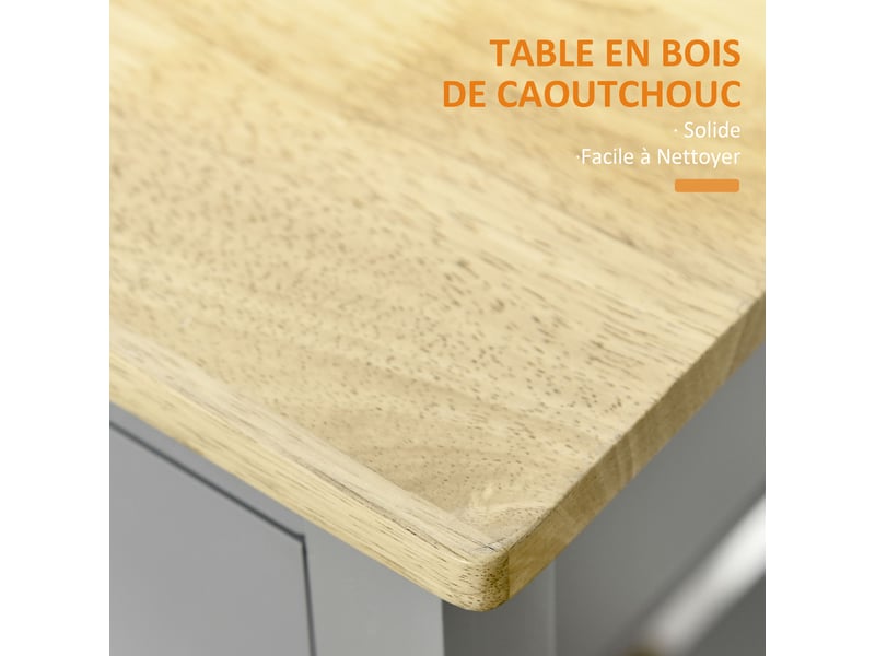 Desserte de service chariot de cuisine à roulettes 2 étagères - avec plan de travail en bois hévéa, 1 tiroir et - Conforama R