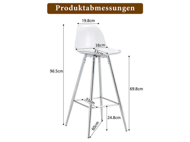 Chaise de bar avec dossier ergonomique et repose-pieds, en plastique transparent et métal argenté  - Conforama D