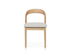 Chaise elena en bois d'hévéa et tissu chiné rembourré beige