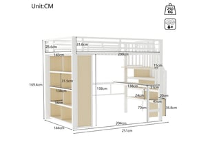 Lit mezzanine 140x200 cm <strong></strong> <strong></strong> coloris blanc