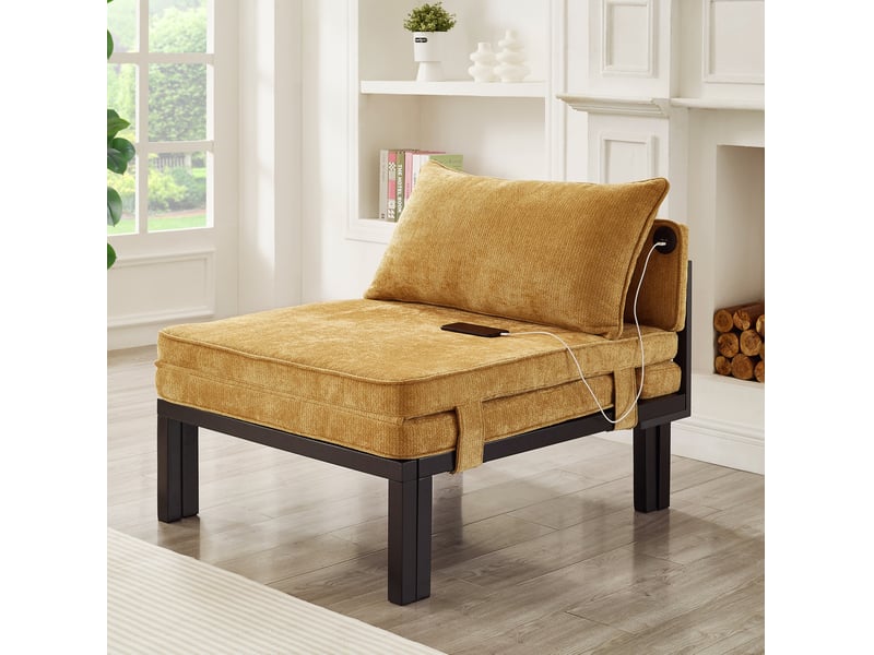  Fauteuil convertible tcqpz 2 en 1 pliable avec ports usb type-c 1 place velours jaune 82,5 x 100,5 x 79 cm  - Conforama D