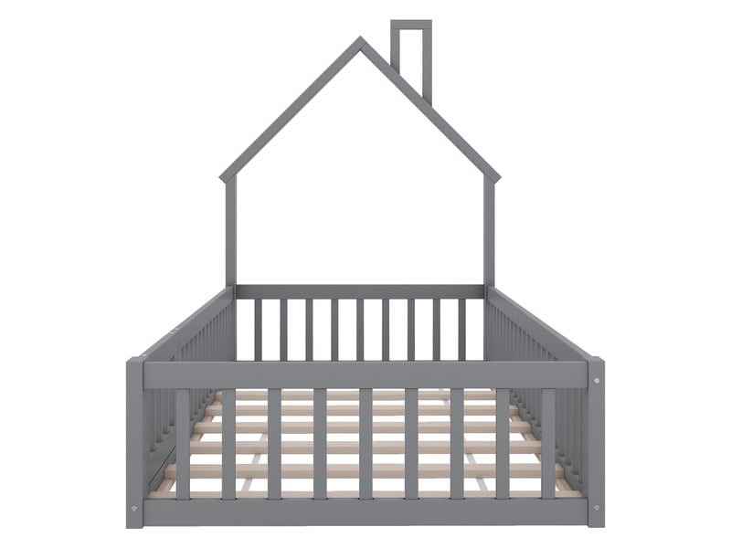 Lit cabane 90x200 cm en pin gris, sommier à lattes – design minimaliste pour chambre d'enfant - Conforama D