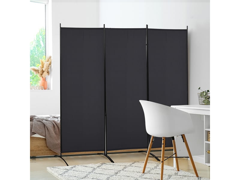  Paravent d'intérieur pliable à 3 panneaux en métal et polyester, 253x50x182 cm, noir  - Conforama C
