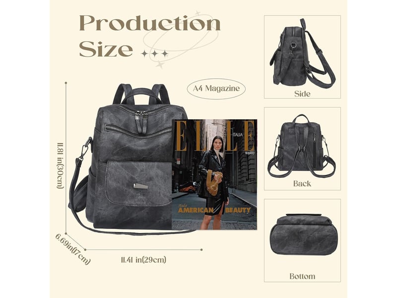  Sac à dos femme en cuir, petit format – imperméable, anti-vol, bandoulière pour ladies-noir  - Conforama B
