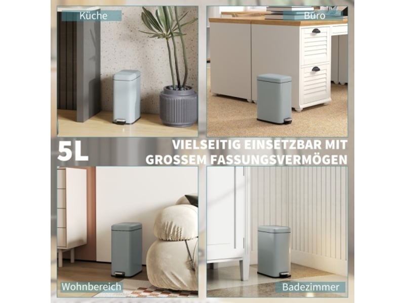  Poubelle à pédale grise 5 l en métal avec bac intérieur, compacte et pratique  - Conforama D