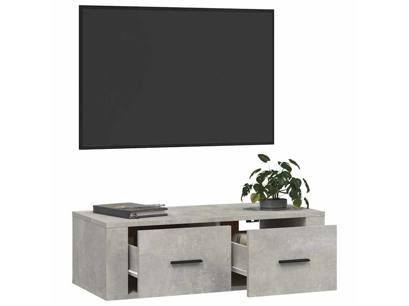  Meuble tv - banc tv - meuble de rangement suspendu gris béton 80x36x25 cm bois d'ingénierie  - Conforama E