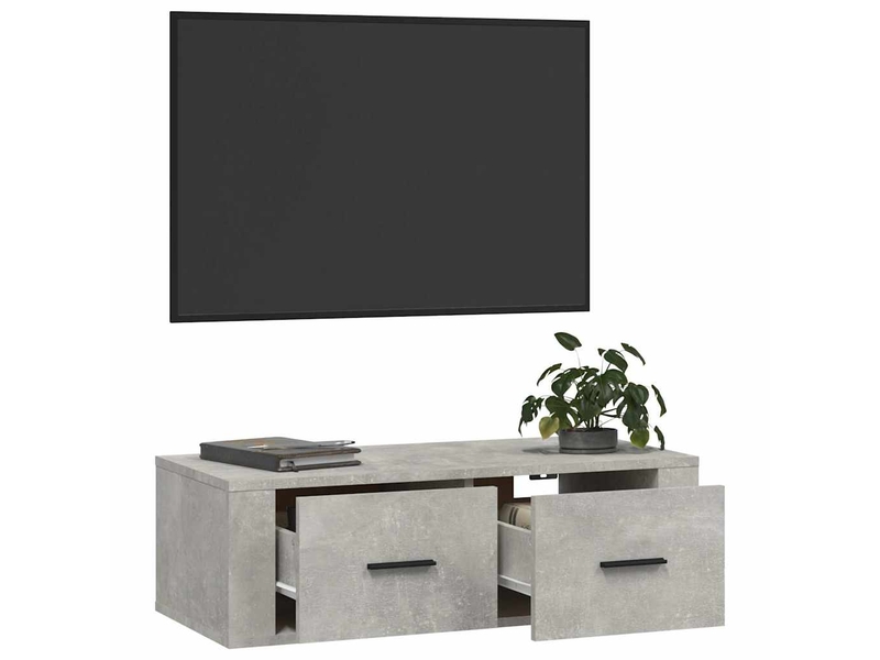  Meuble tv - banc tv - meuble de rangement suspendu gris béton 80x36x25 cm bois d'ingénierie  - Conforama E