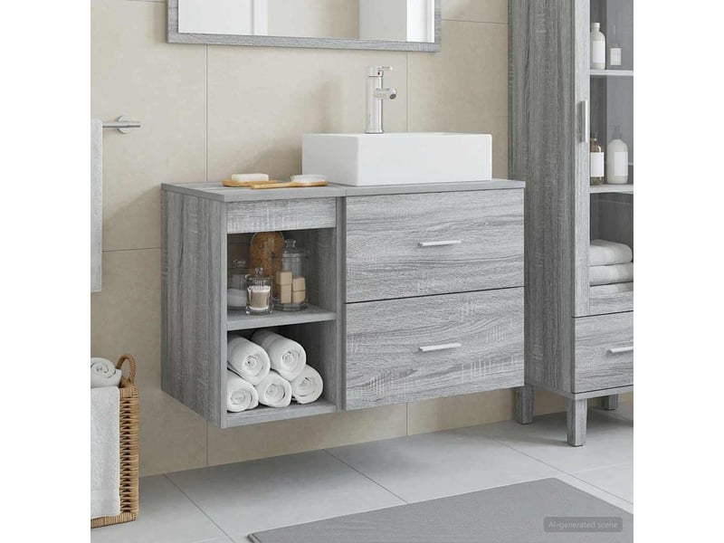 Ensemble de mobilier de salle de bain 2 pcs sonoma gris shl7886  - Conforama B