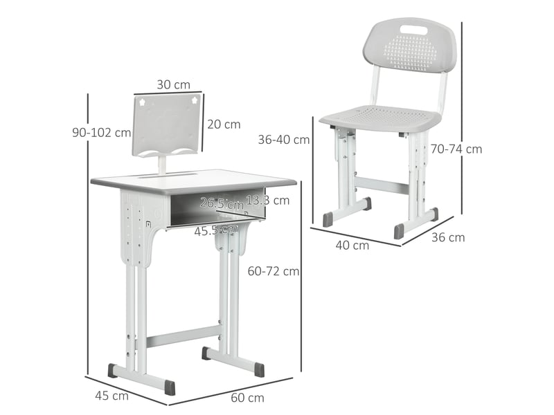  Bureau d'écolier avec chaise réglable en hauteur et lampe intégrée pour enfants de 6 à 12 ans, acier et mdf, gris  - Conforama D