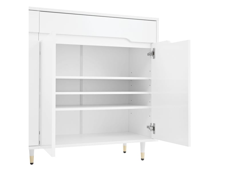  Meuble à chaussures armoire à chaussures design moderne 2 portes et 2 tiroirs étagères réglables pieds dorés capacité 18-24 paires  - Conforama D