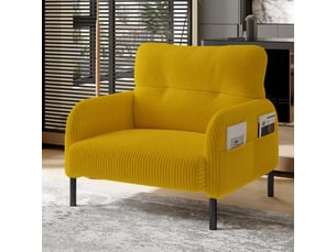 Fauteuil d'accent 67x75x79cm – fauteuil lounge individuel contemporain avec assise profonde et poches latérales double face – velours côtelé - jaune