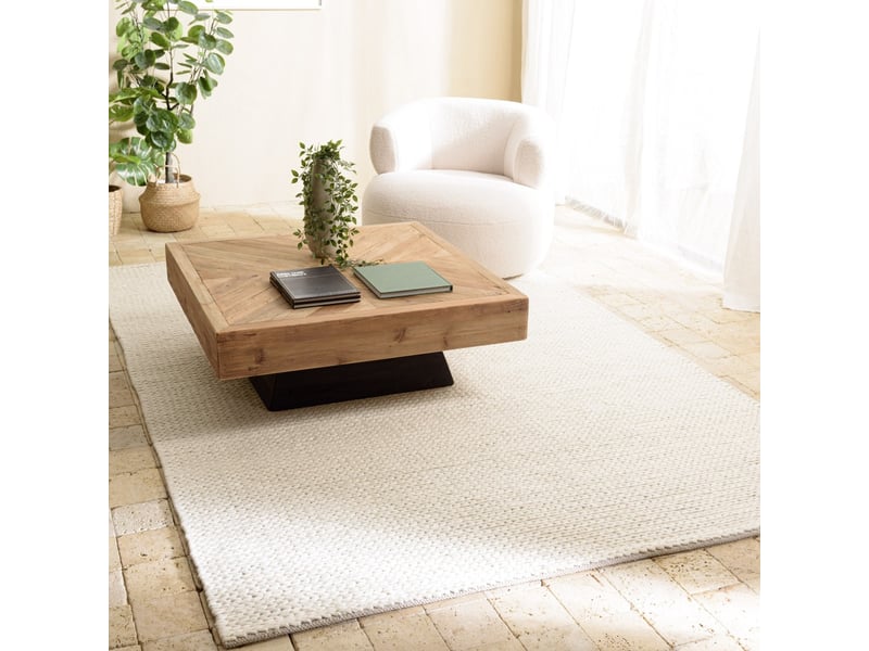  Quentin - tapis rectangulaire 300x400cm en laine tissée couleur blanc  - Conforama B