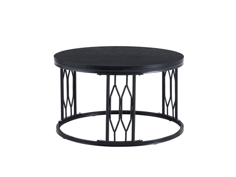  Table basse ronde 70x70x40,5 cm plateau aspect bois mdf et métal noire  - Conforama A