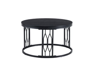 Table basse ronde 70x70x40,5 cm plateau aspect bois mdf et métal noire