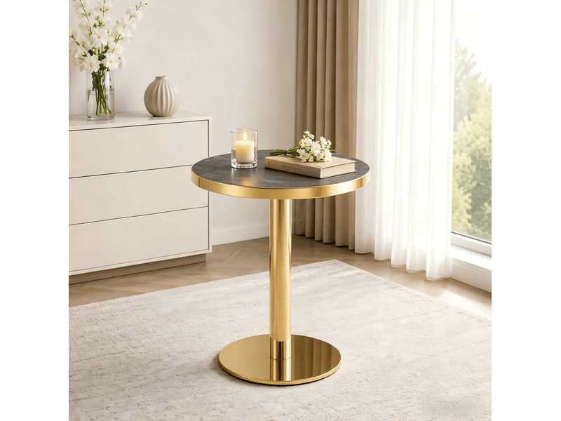 Table d'appoint ronde 59.50×59.50×73.50 cm en mdf et acier inoxydable gris et doré chicfurn - Conforama C