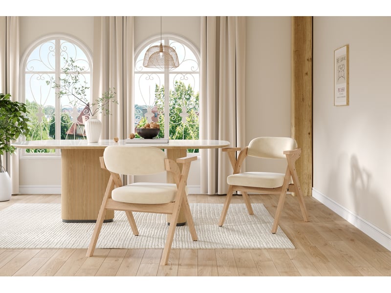  Lot de 6 chaises pliantes en bois massif avec coussins en velours beige, idéales pour salle à manger ou café  - Conforama C