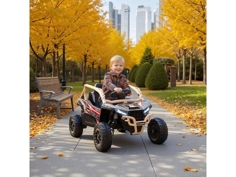 Voiture électrique enfant utv kawasaki teryx krx 1000 12 v à 2 moteurs 25 w télécommande 2,4 ghz 100 x 64 x 56 cm jaune - Conforama D