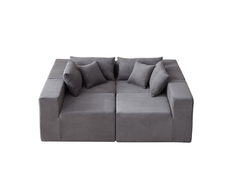  Canapé d'angle compressée en l en velours côtelé,264x167x71cm,canapé modulaire 4 pièces en mousse,sans montage,gris  - Conforama W