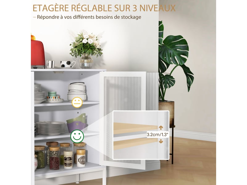  Buffet 2 portes grillagées en acier et mélaminé blanc 80 x 37 x 92 cm  - Conforama E