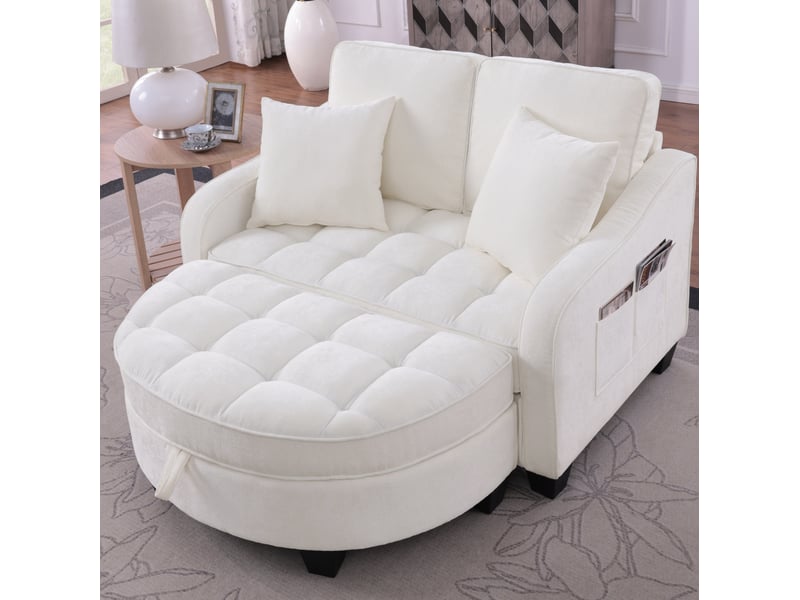  Canapé droit convertible 1 place beige en tissu, avec pouf de rangement, idéal pour les petits espaces  - Conforama B