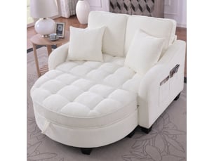 Canapé droit convertible 1 place beige en tissu, avec pouf de rangement, idéal pour les petits espaces
