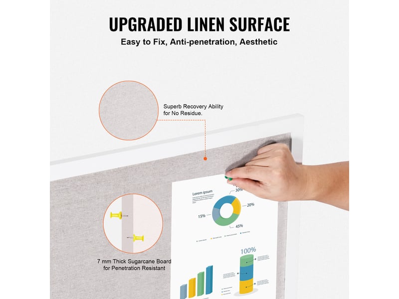  Vevor tableau liège blanc, surface lin 1200x900mm, cadre bois, mural.  - Conforama C