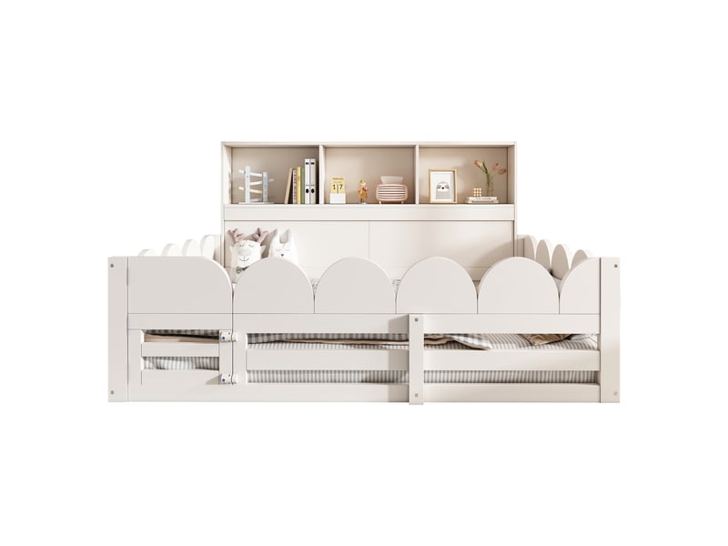 Lit enfant avec garde-corps et porte, 140 x 190 cm, blanc - Conforama R