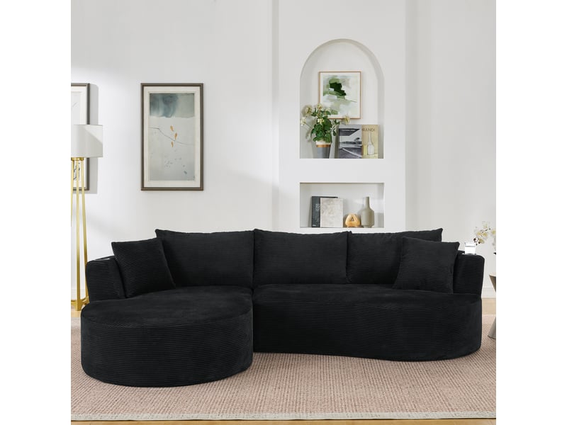  Canapé droit 3 places en arc avec porte-gobelets intégrés  - coussins, velours côtelé - noir  - Conforama C