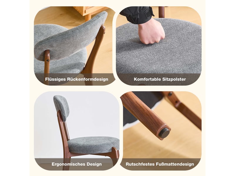  Lot de 2 chaises de salle à manger,48,5x55,5x84 cm,tissu de lin,gris  - Conforama E