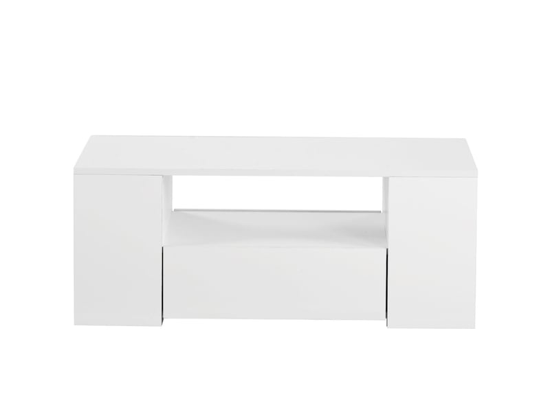  Table basse led avec 2 tiroirs en panneau de particules blanc brillant 95x53x37 cm - pangivo  - Conforama A