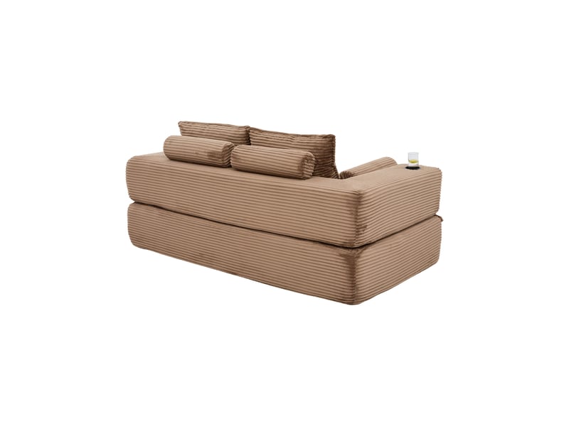 Canapé convertible 2 places en velours côtelé marron avec porte-gobelet et pochettes latérales - Conforama A