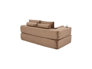 Canapé convertible 2 places en velours côtelé marron avec porte-gobelet et pochettes latérales