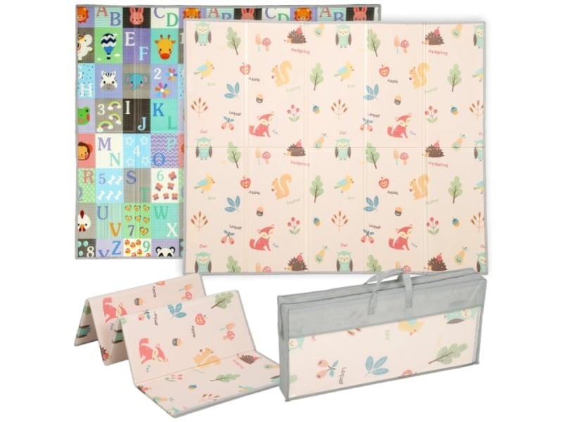  Tapis de jeu bébé pliable double face, 176,5x148 cm, motifs alphabet et animaux, motricité enfant  - Conforama A