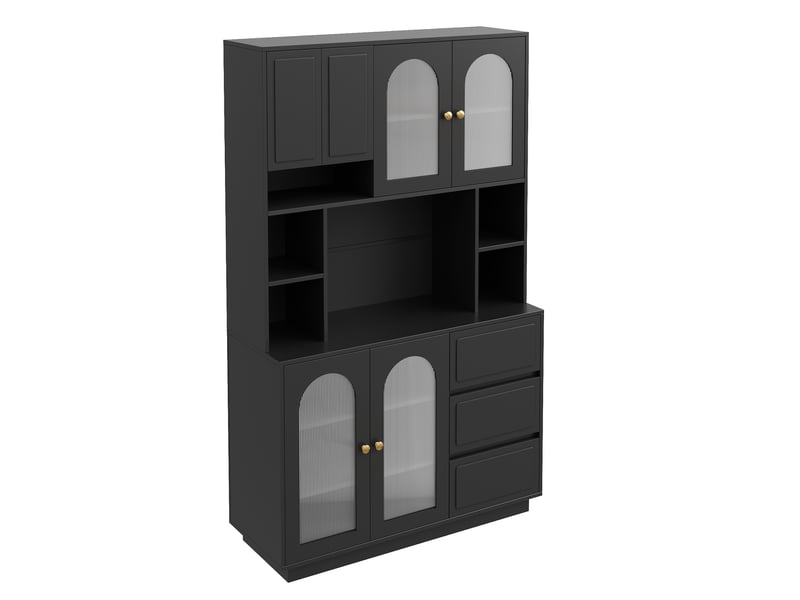  Buffet haut avec portes en acrylique, led et 3 tiroirs mdf noir 106x30x175 cm  - Conforama B