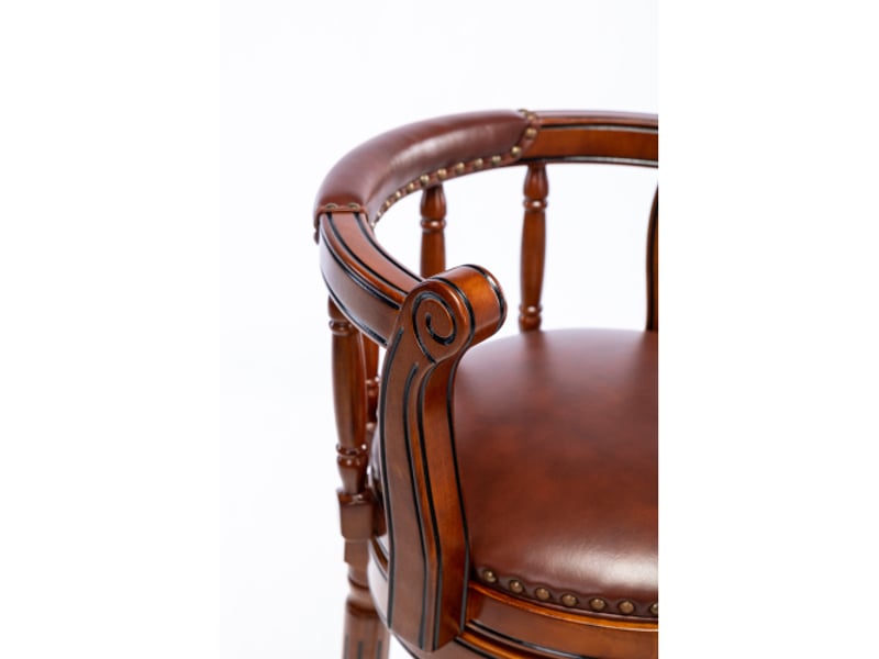  Tabouret de bar pivotant 360°, tabouret marron avec dossier, pieds en bois, pour cuisine, salle à manger et bar, en cuir  - Conforama E