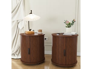Table de chevet - 60x60x60cm - bout de canapé cylindrique mid-century en mdf avec station de charge - noyer - marron