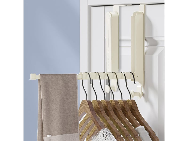  Lot de 2 porte-manteau pliable pour porte, crochet de sans percage, extensible et antidérapant, économie d'espace pour salle de bain, chambre, beige  - Conforama A
