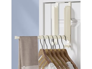 Lot de 2 porte-manteau pliable pour porte, crochet de sans percage, extensible et antidérapant, économie d'espace pour salle de bain, chambre, beige