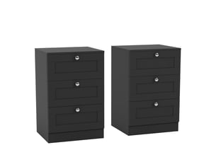 Table de chevet altino 3 tiroirs, commode de nuit, chambre, set de 2, 62x40x36cm, noir