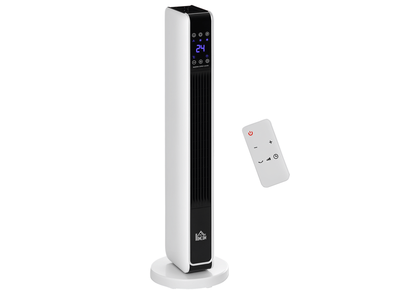  Chauffage électrique soufflant, 2200 w, tour chauffante en céramique avec télécommande, minuterie 8 heures, oscillation, abs pa,  21 x 21 x 73 cm  - Conforama A