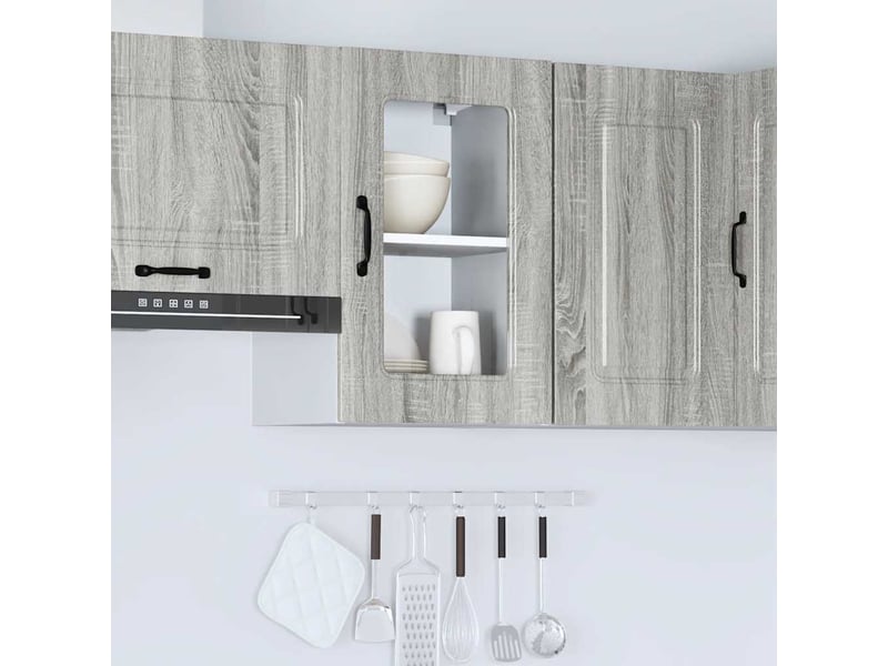 Armoire murale de cuisine avec porte vitrée kalmar bois d'ingénierie gris sonoma shl7323 - Conforama D