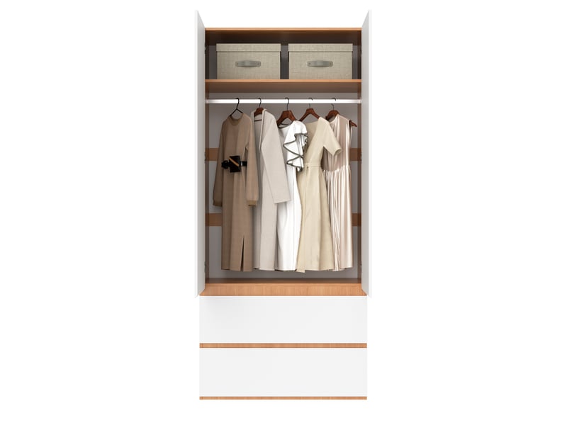  Armoire 2 portes 90x50x200 cm avec 2 tiroirs blanc et effet chêne  - Conforama A