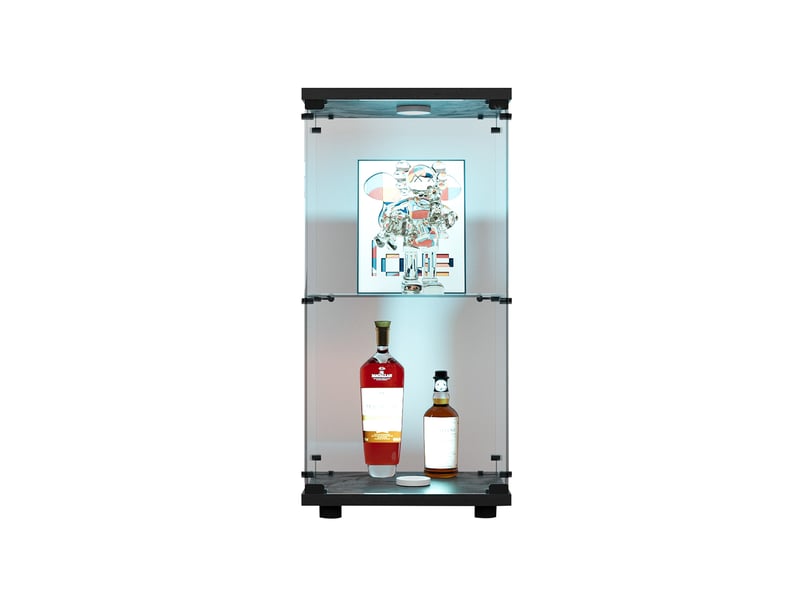  Vitrine en verre 2 niveaux simple porte avec éclairage led - 40,35 x 36,5 x 86,2 cm - noir - armoire d'exposition - éclairage led  - Conforama E
